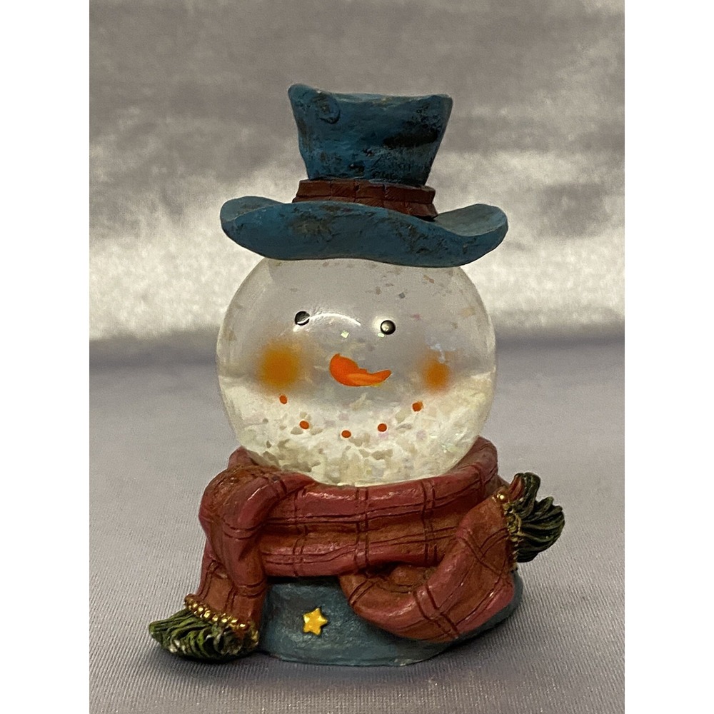 Christmas Snow  Man With Blue Hat Water Snow -ball  Globe- 3" Tall PreOwned